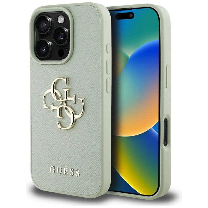 Guess Grained Big 4G Logo Small Classic Logo - Etui do iPhone 16 Pro (zielony)