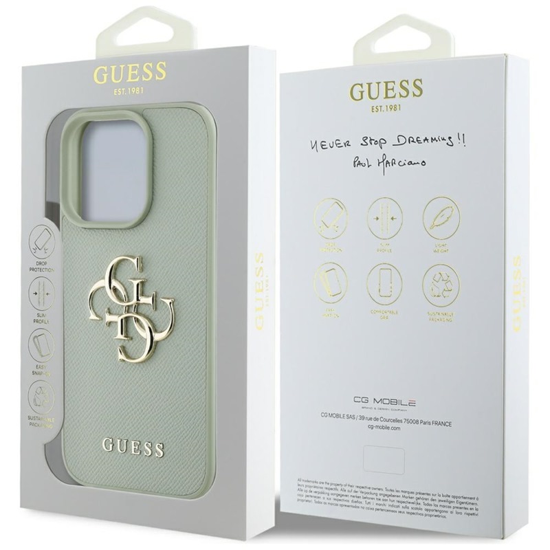 Guess Grained Big 4G Logo Small Classic Logo - Etui do iPhone 16 Pro (zielony)