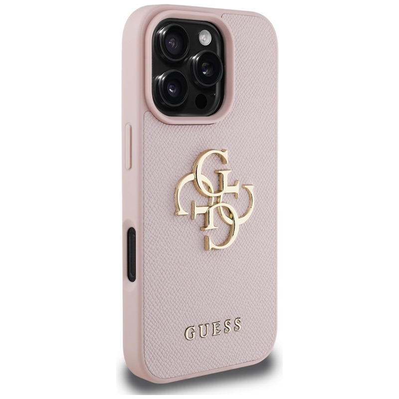 Guess Grained Big 4G Logo Small Classic Logo - Etui do iPhone 16 Pro (różowy)