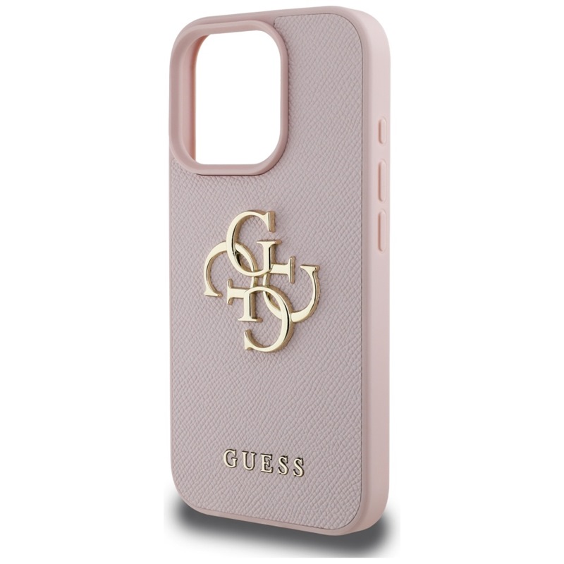 Guess Grained Big 4G Logo Small Classic Logo - Etui do iPhone 16 Pro (różowy)