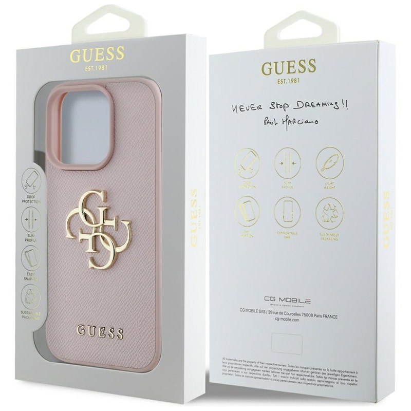 Guess Grained Big 4G Logo Small Classic Logo - Etui do iPhone 16 Pro (różowy)