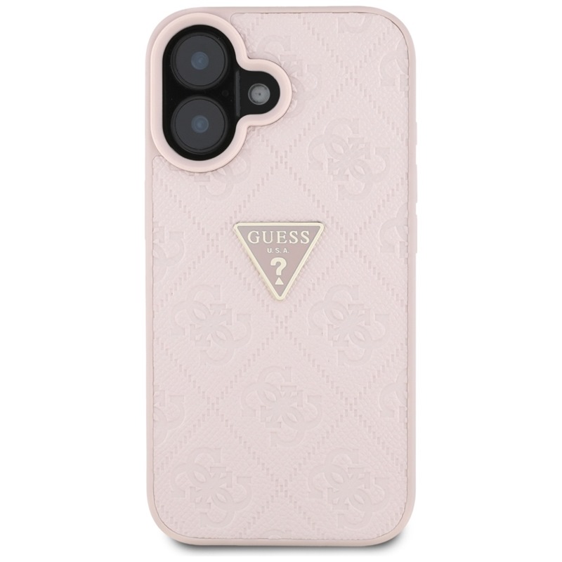 Guess Hot Stamp 4G Pattern Triangle Metal Logo - Etui do iPhone 16 (różowy)