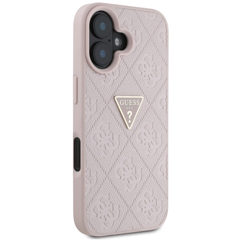 Guess Hot Stamp 4G Pattern Triangle Metal Logo - Etui do iPhone 16 (różowy)