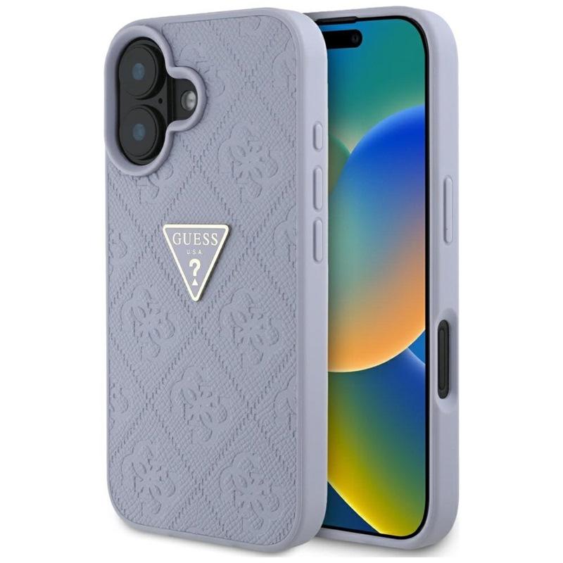 Guess Hot Stamp 4G Pattern Triangle Metal Logo - Etui do iPhone 16 (fioletowy)