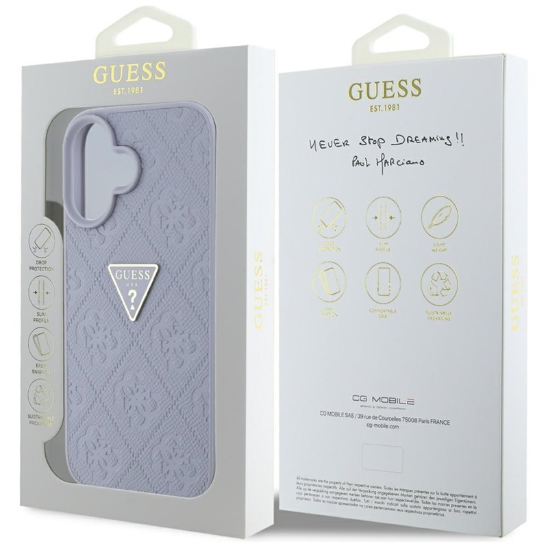 Guess Hot Stamp 4G Pattern Triangle Metal Logo - Etui do iPhone 16 (fioletowy)