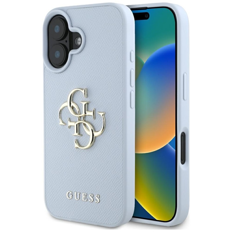 Guess Grained Big 4G Logo Small Classic Logo - Etui do iPhone 16 (niebieski)