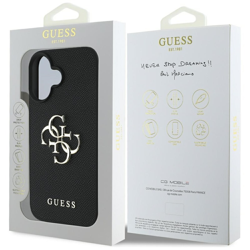 Guess Grained Big 4G Logo Small Classic Logo - Etui do iPhone 16 (czarny)