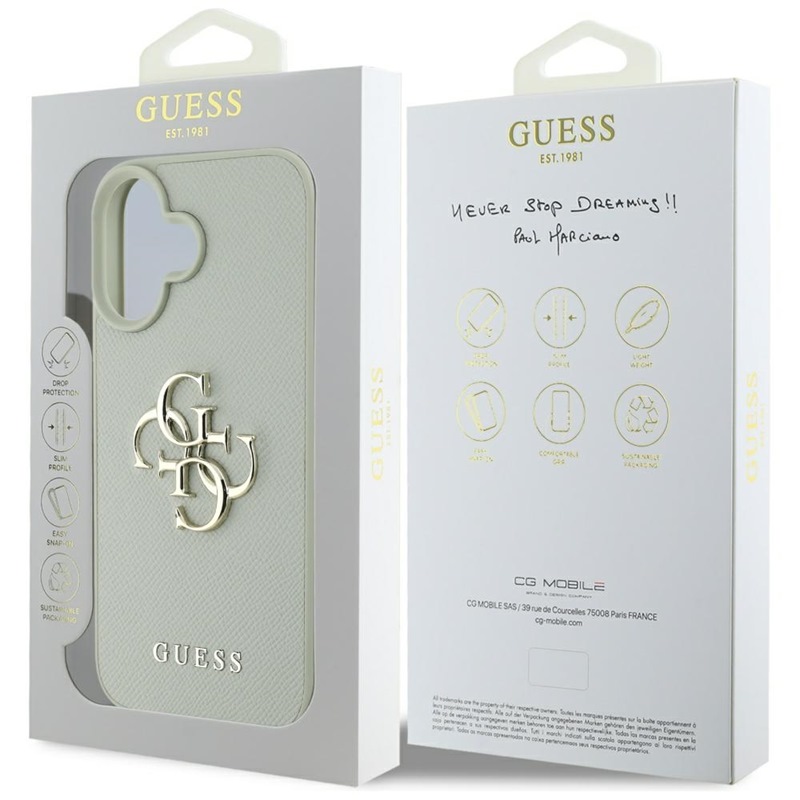 Guess Grained Big 4G Logo Small Classic Logo - Etui do iPhone 16 (zielony)