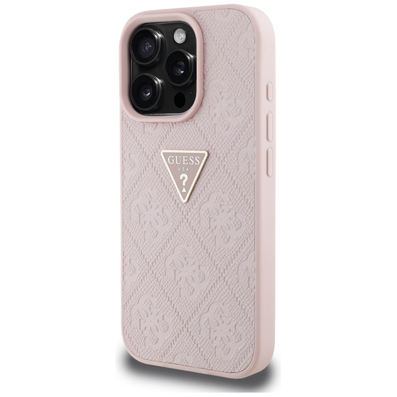 Guess Hot Stamp 4G Pattern Triangle Metal Logo - Etui do iPhone 16 Pro Max (różowy)