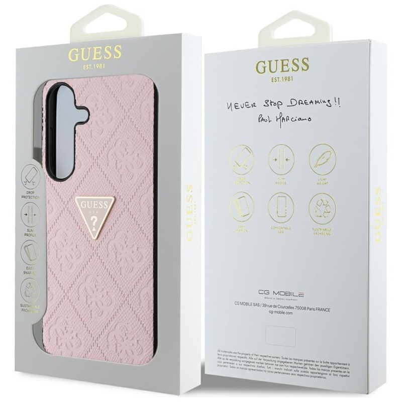 Guess Hot Stamp 4G Pattern Triangle Metal Logo - Etui do Samsung Galaxy S25 (różowy)