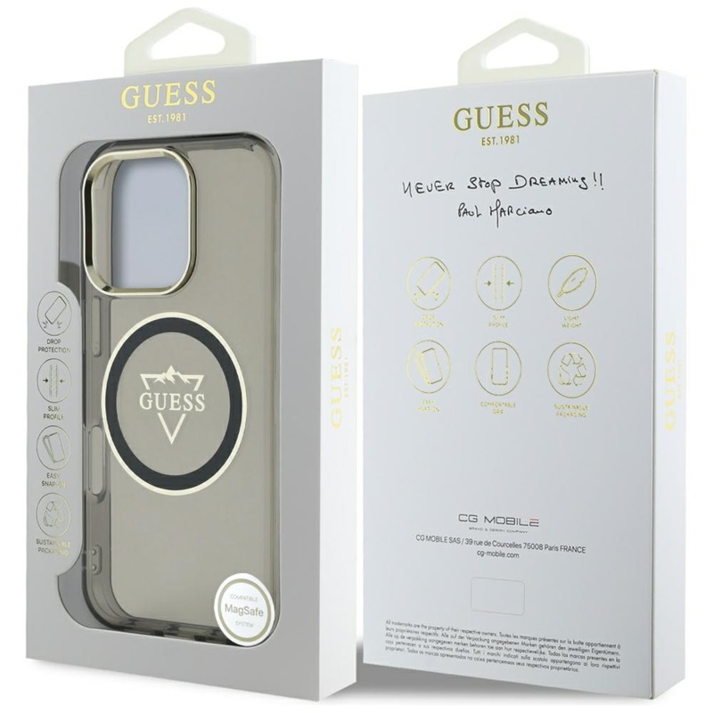 Guess IML Metal Mountain Logo MagSafe - Etui do iPhone 16 Pro (czarny)