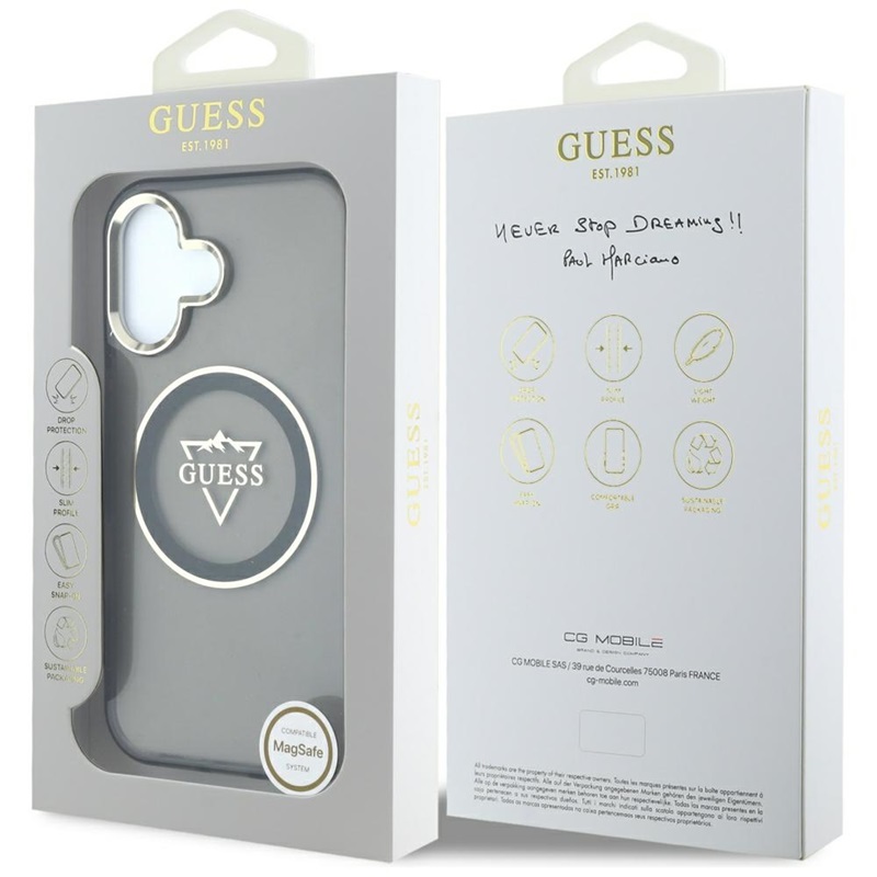 Guess IML Metal Mountain Logo MagSafe - Etui do iPhone 16 (czarny)