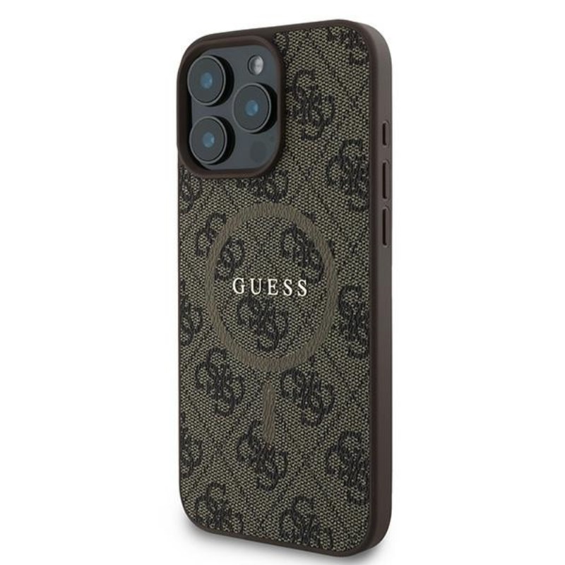 Guess 4G Ring Classic Logo MagSafe - Etui iPhone 16 Pro (brązowy)