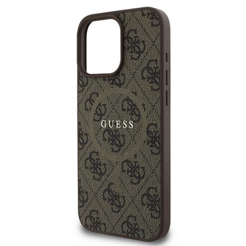 Guess 4G Ring Classic Logo MagSafe - Etui iPhone 16 Pro (brązowy)