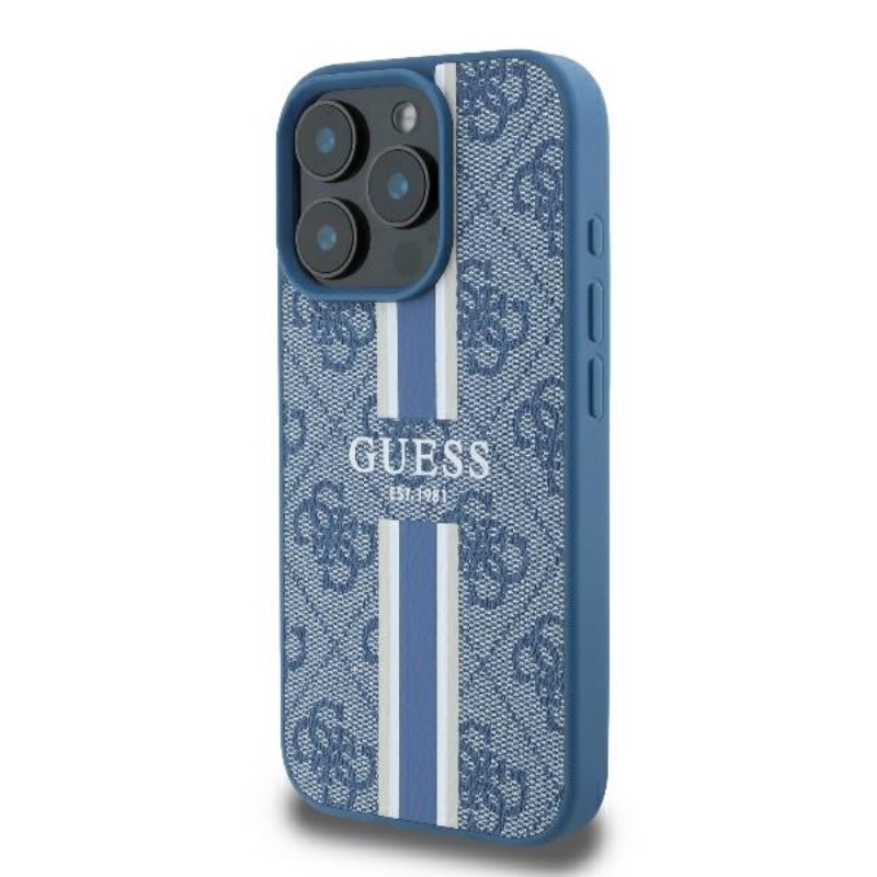 Guess 4G Printed Stripes MagSafe - Etui iPhone 16 Pro (niebieski)