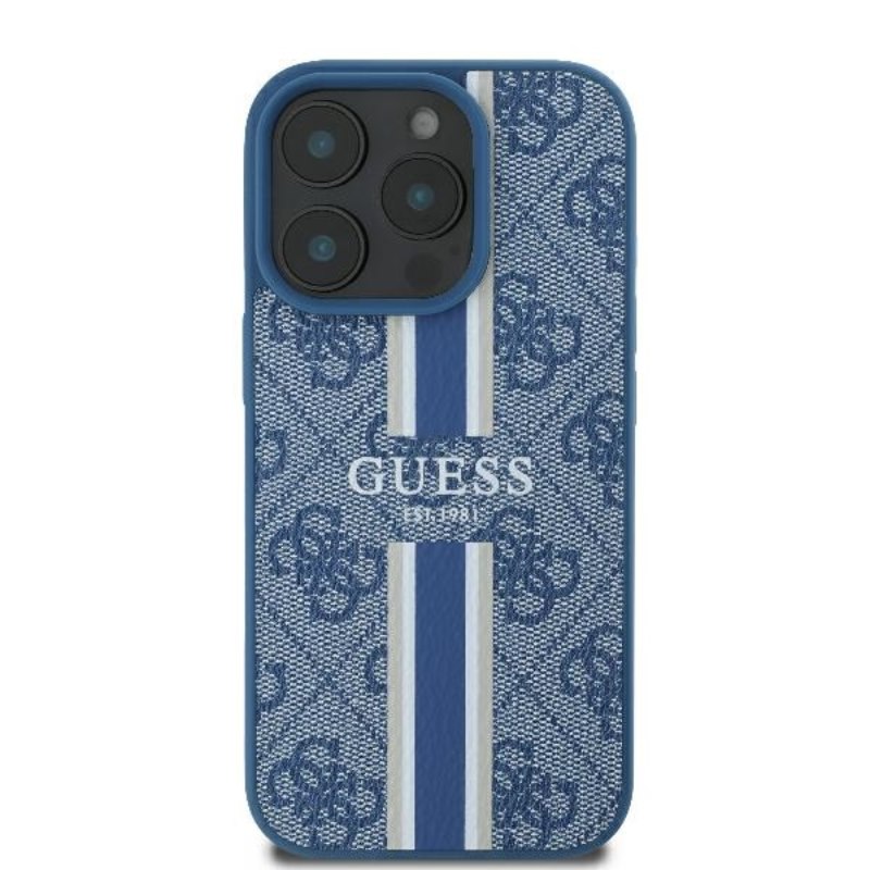 Guess 4G Printed Stripes MagSafe - Etui iPhone 16 Pro (niebieski)