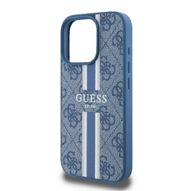 Guess 4G Printed Stripes MagSafe - Etui iPhone 16 Pro (niebieski)