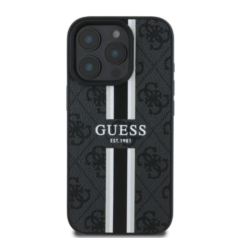 Guess 4G Printed Stripes MagSafe - Etui iPhone 16 Pro (czarny)