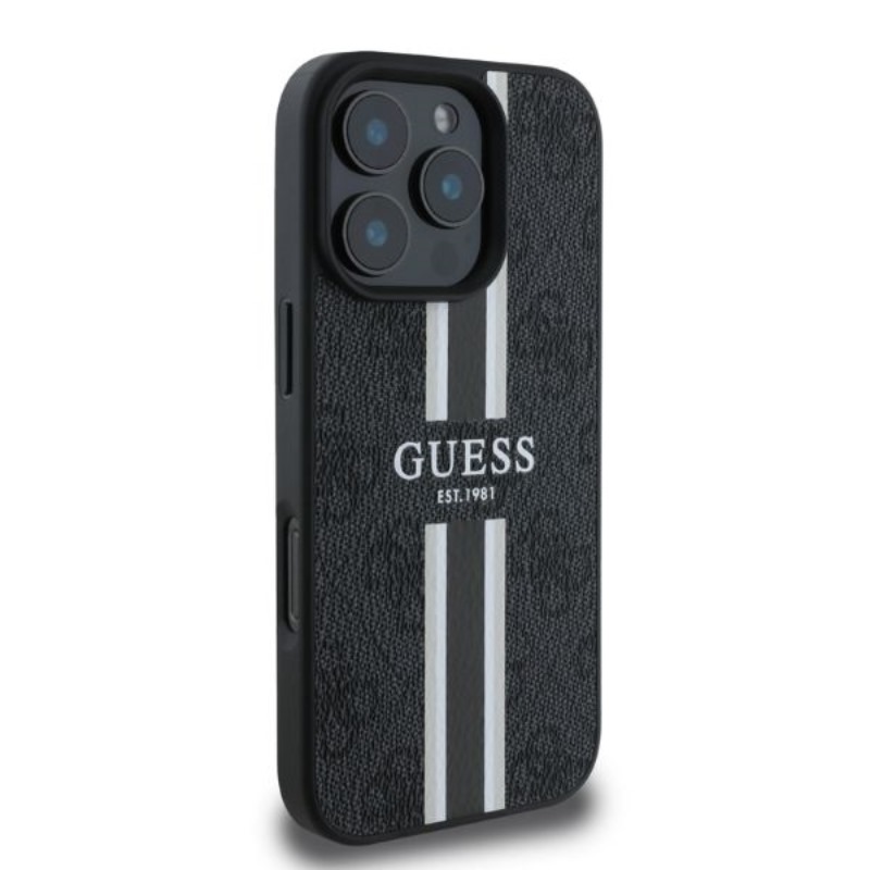 Guess 4G Printed Stripes MagSafe - Etui iPhone 16 Pro (czarny)