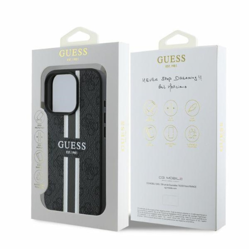 Guess 4G Printed Stripes MagSafe - Etui iPhone 16 Pro (czarny)