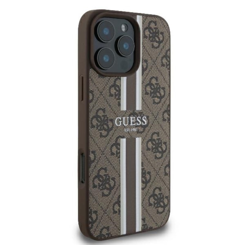 Guess 4G Printed Stripes MagSafe - Etui iPhone 16 Pro (brązowy)