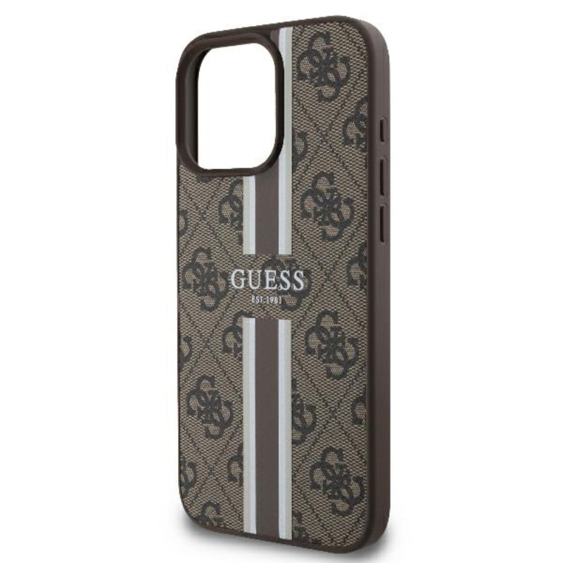 Guess 4G Printed Stripes MagSafe - Etui iPhone 16 Pro (brązowy)