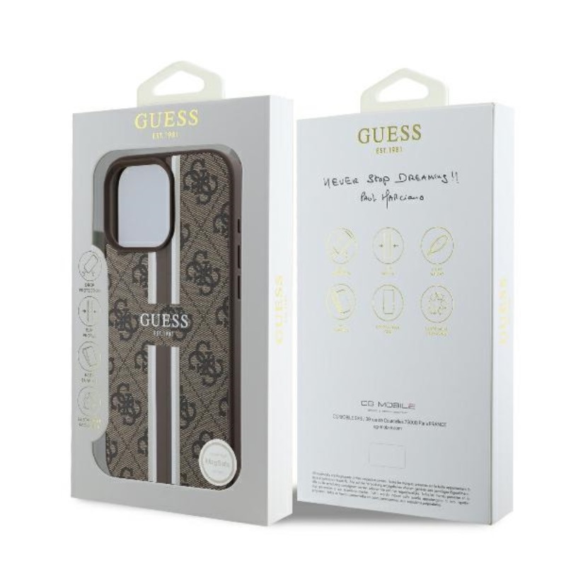 Guess 4G Printed Stripes MagSafe - Etui iPhone 16 Pro (brązowy)