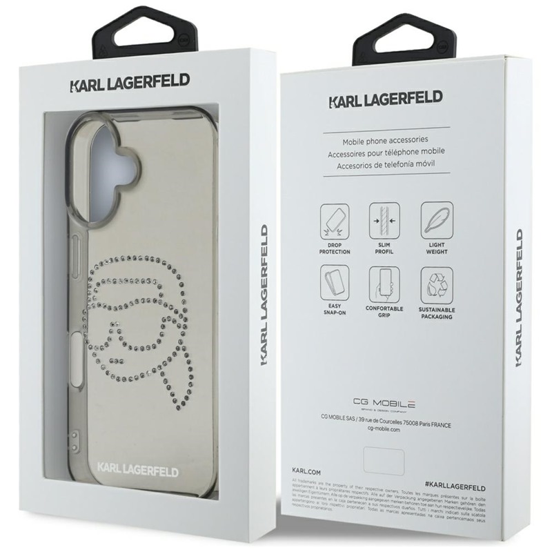 Karl Lagerfeld IML Rhinestones Karl Head - Etui do iPhone 16 (czarny)