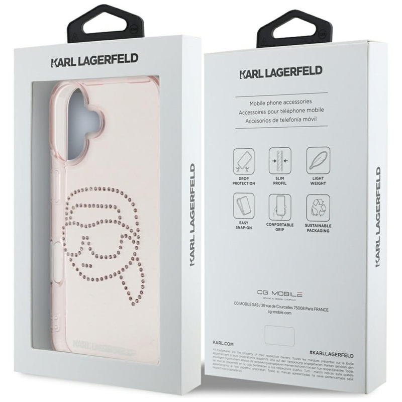 Karl Lagerfeld IML Rhinestones Karl Head - Etui do iPhone 16 (różowy)