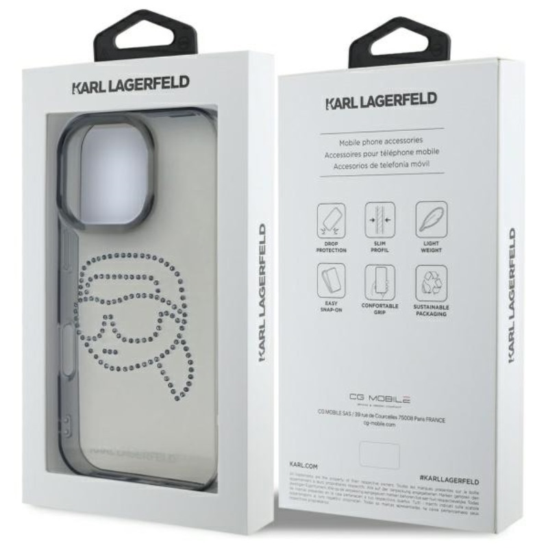 Karl Lagerfeld IML Rhinestones Karl Head - Etui do iPhone 16 Pro Max (czarny)