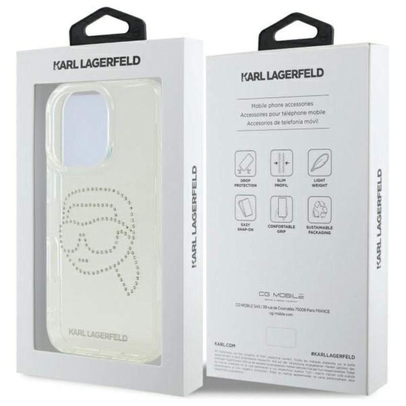 Karl Lagerfeld IML Rhinestones Karl Head - Etui do iPhone 16 Pro Max (przezroczysty)