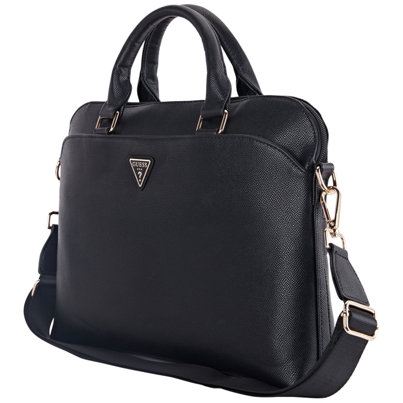Guess Grained Zipper Pocket Triangle Logo - Torba na notebooka 15" (czarny)