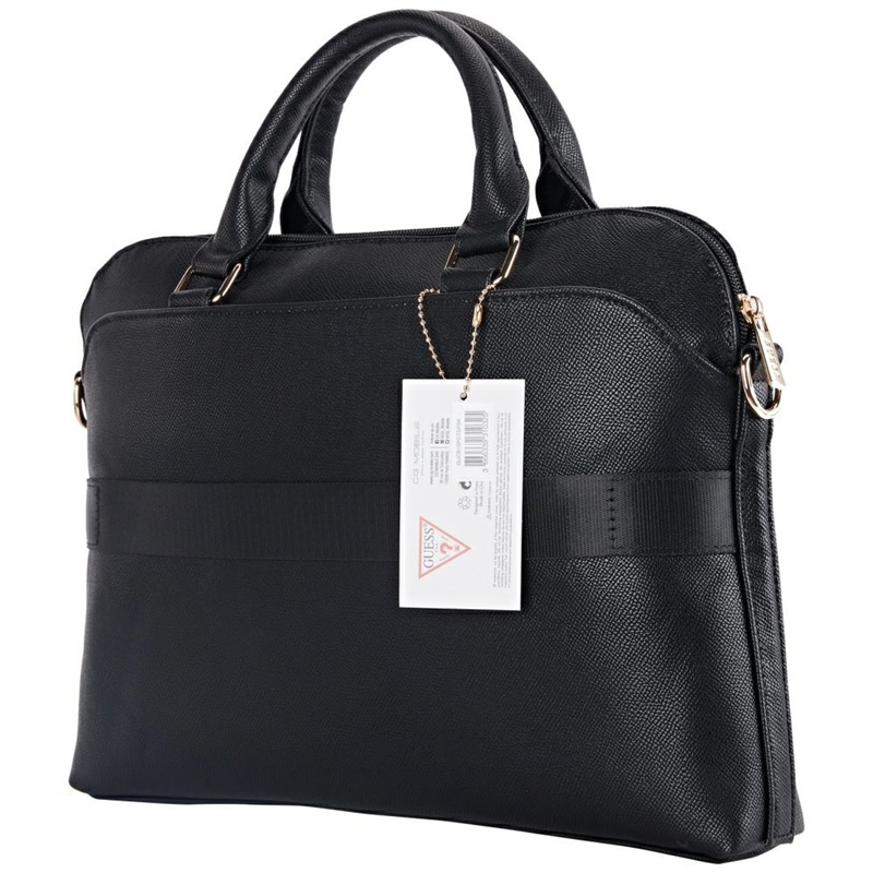 Guess Grained Zipper Pocket Triangle Logo - Torba na notebooka 15" (czarny)