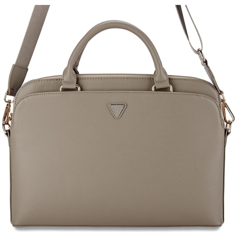 Guess Grained Zipper Pocket Triangle Logo - Torba na notebooka 15" (brązowy)