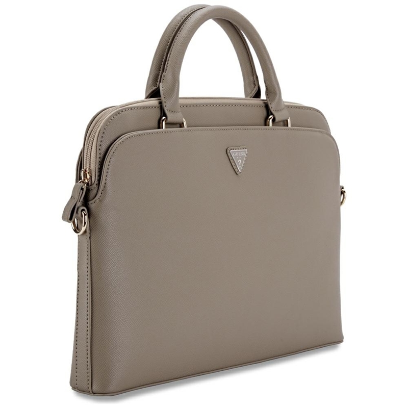 Guess Grained Zipper Pocket Triangle Logo - Torba na notebooka 15" (brązowy)