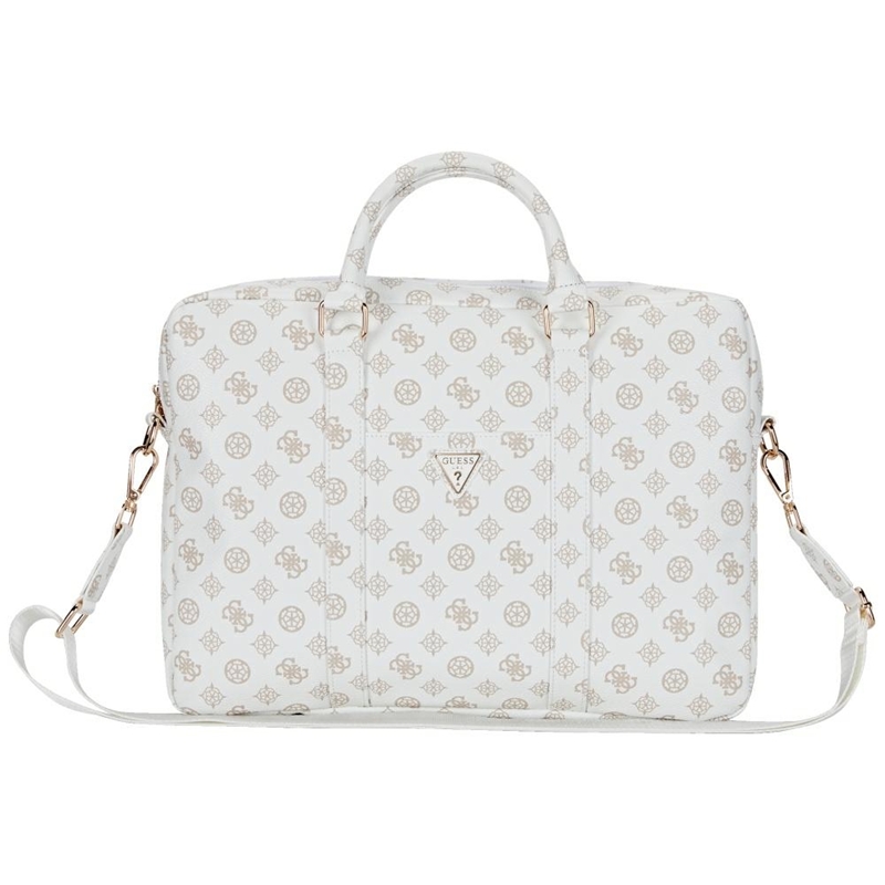 Guess 4G Peony Front Pocket Zipper Triangle Logo - Torba na notebooka 16" (biały)
