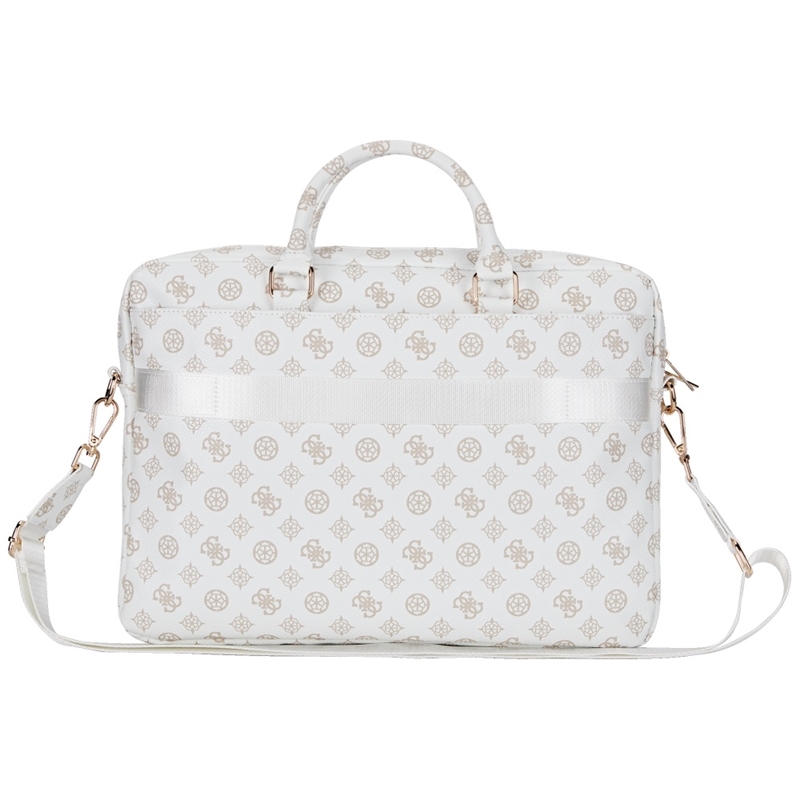 Guess 4G Peony Front Pocket Zipper Triangle Logo - Torba na notebooka 16" (biały)