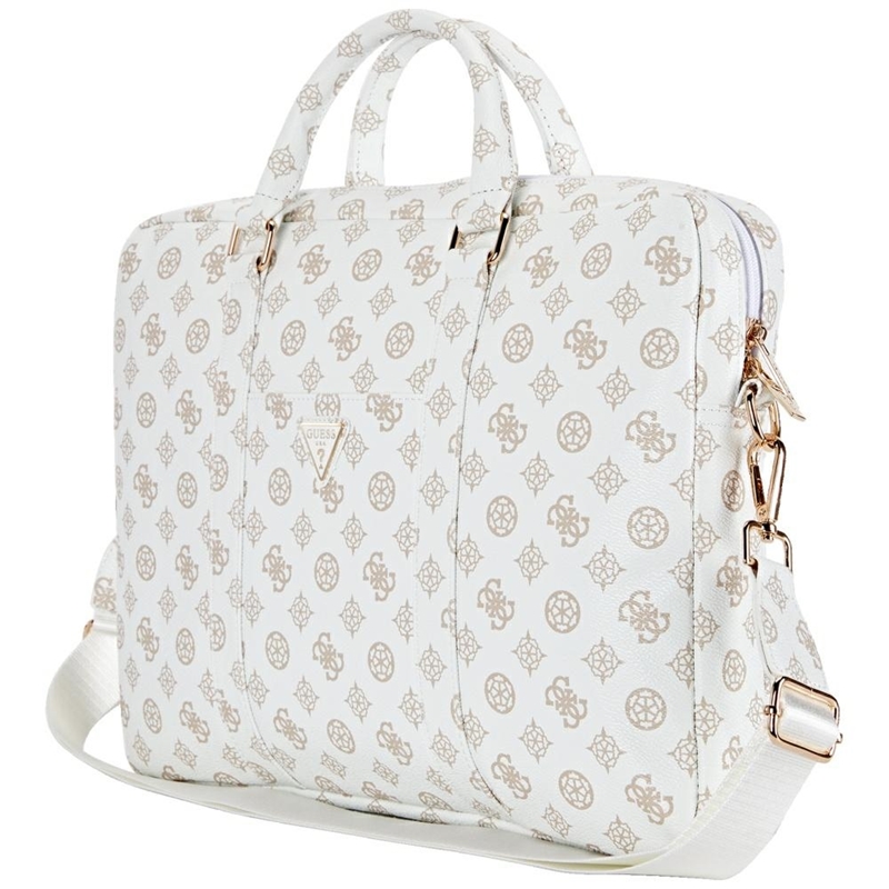 Guess 4G Peony Front Pocket Zipper Triangle Logo - Torba na notebooka 16" (biały)