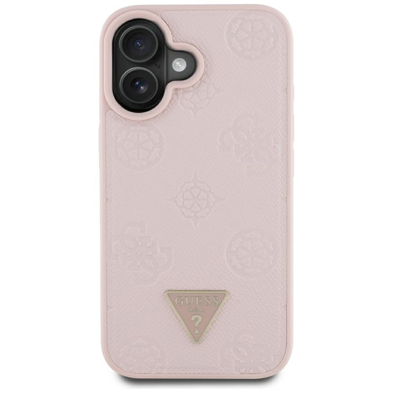 Guess Grained Hot Stamp Peony Triangle Logo MagSafe - Etui do iPhone 16 (różowy)