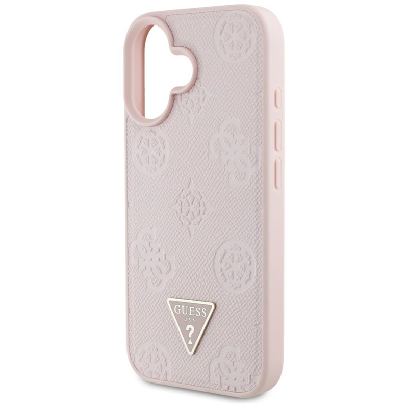 Guess Grained Hot Stamp Peony Triangle Logo MagSafe - Etui do iPhone 16 (różowy)