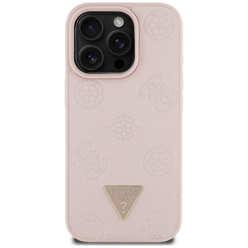 Guess Grained Hot Stamp Peony Triangle Logo MagSafe - Etui do iPhone 16 Pro Max (różowy)