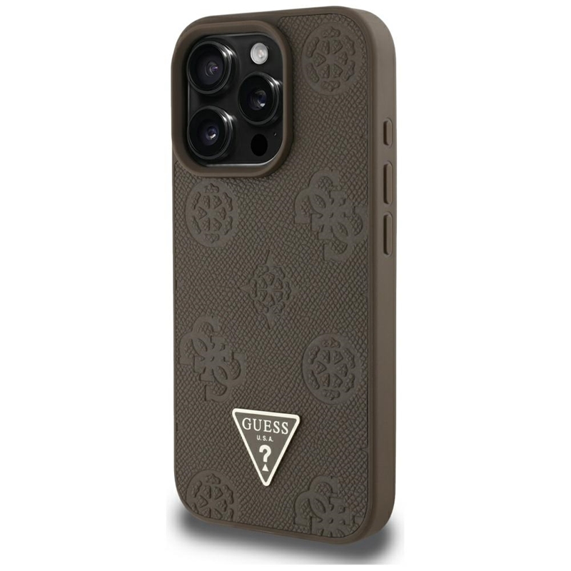 Guess Grained Hot Stamp Peony Triangle Logo MagSafe - Etui do iPhone 16 Pro Max (brązowy)