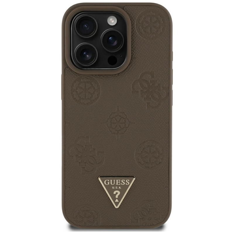 Guess Grained Hot Stamp Peony Triangle Logo MagSafe - Etui do iPhone 16 Pro Max (brązowy)