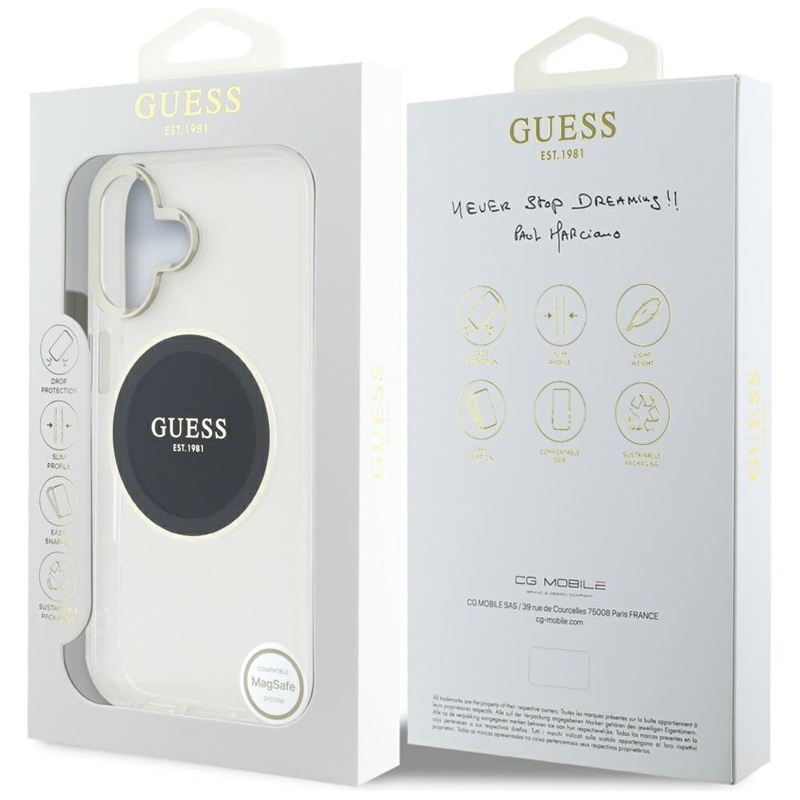 Guess IML Metal Colored Circle Classic Logo MagSafe - Etui do iPhone 16 (czarny)