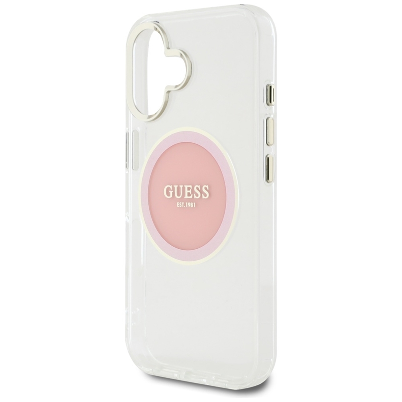 Guess IML Metal Colored Circle Classic Logo MagSafe - Etui do iPhone 16 (różowy)
