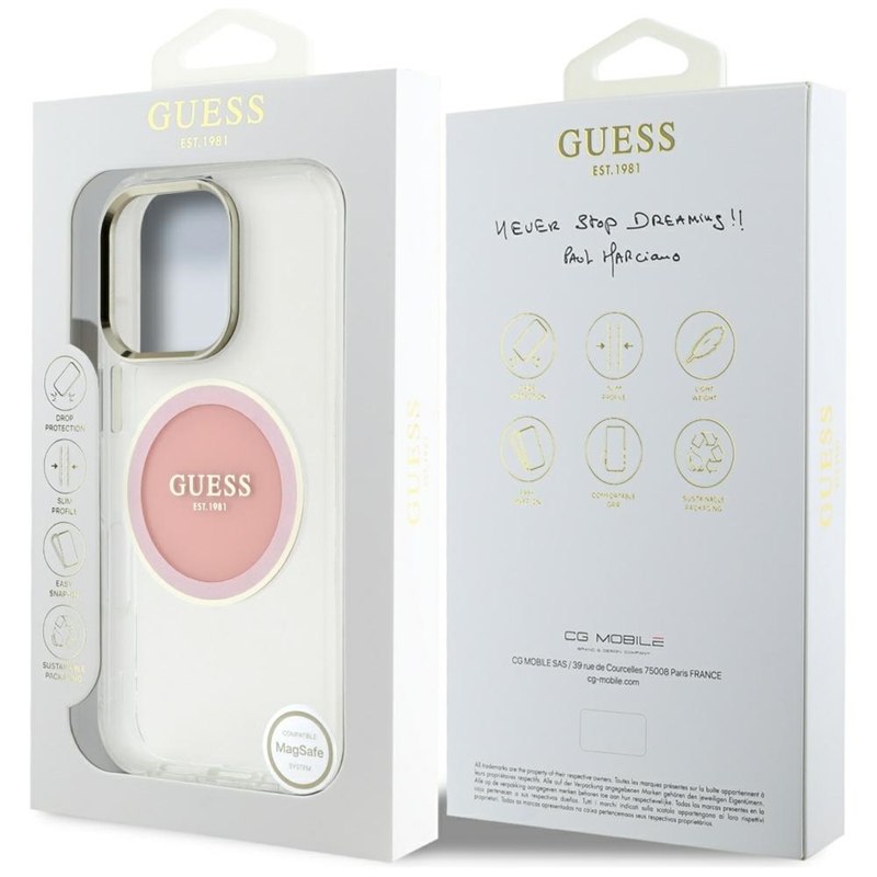 Guess IML Metal Colored Circle Classic Logo MagSafe - Etui do iPhone 16 Pro Max (różowy)