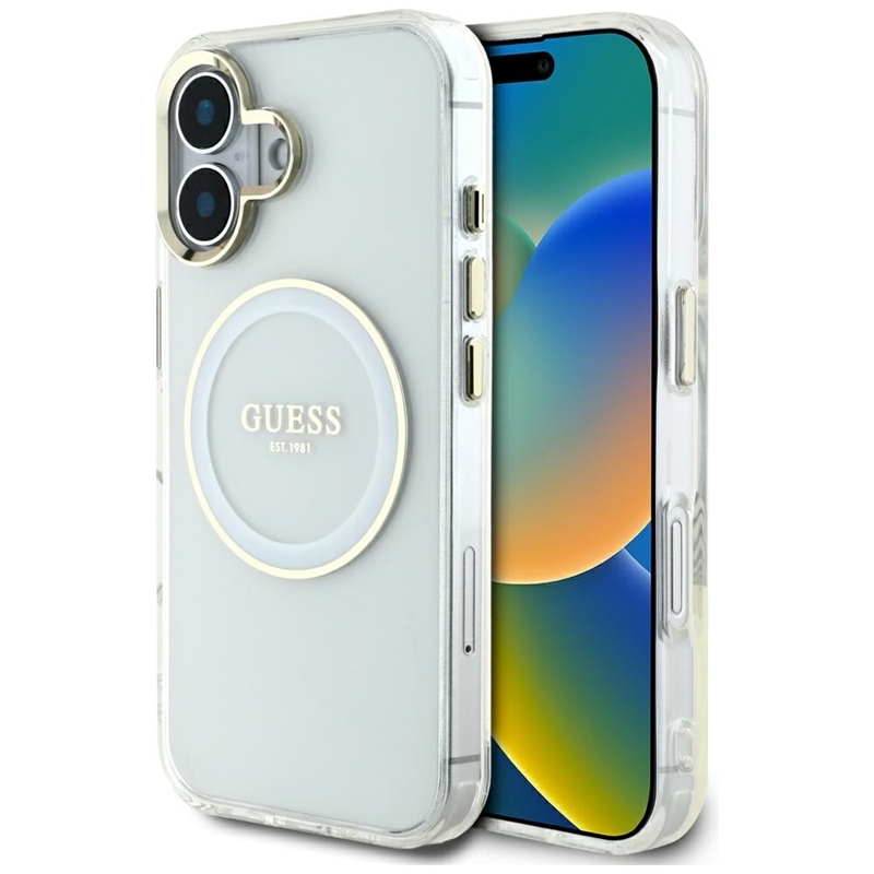 Guess IML Metal Colored Circle Classic Logo MagSafe - Etui do iPhone 16 (biały)