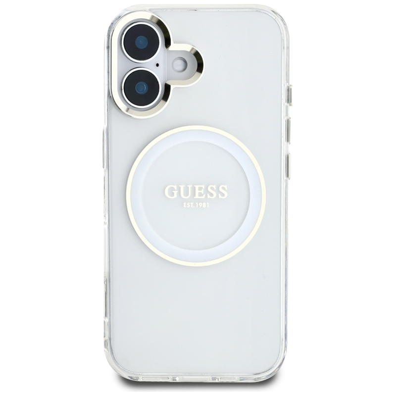 Guess IML Metal Colored Circle Classic Logo MagSafe - Etui do iPhone 16 (biały)