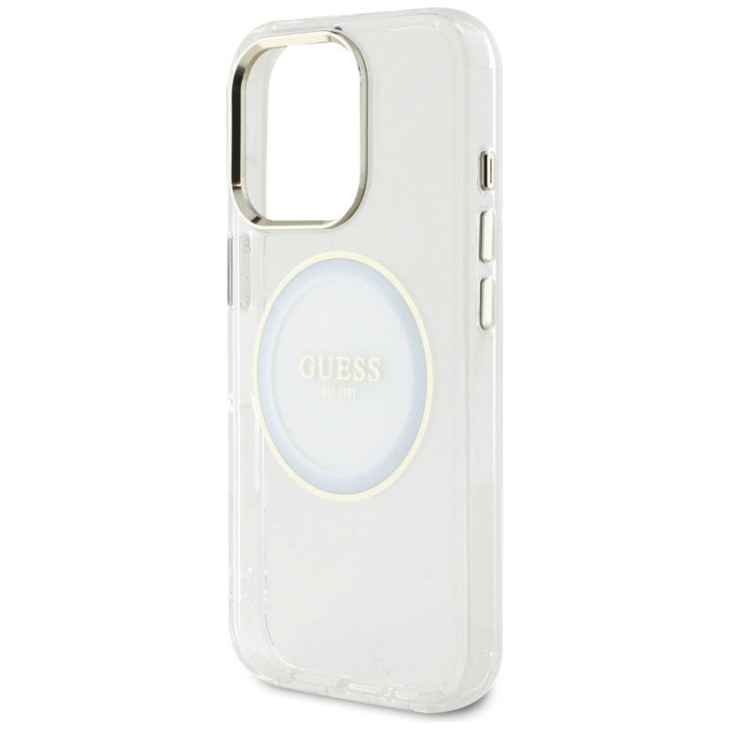 Guess IML Metal Colored Circle Classic Logo MagSafe - Etui do iPhone 16 Pro (biały)