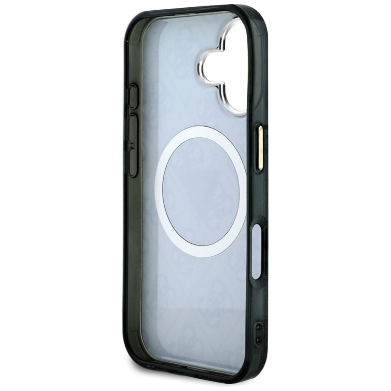 Guess IML Metal Glitter 4G Circle Triangle MagSafe - Etui do iPhone 16 (czarny)